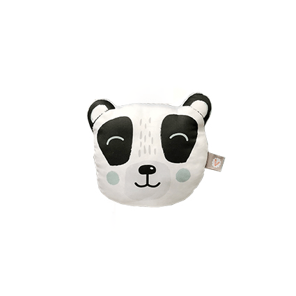coussin illustré motif exclusif tête de panda noir et blanc Carotte & Cie
