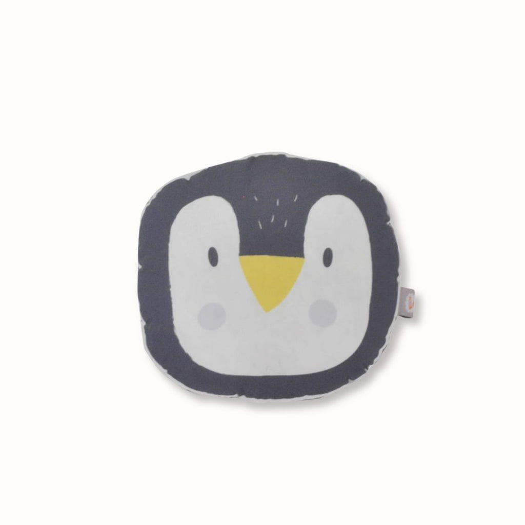 coussin illustré motif exclusif tête de pingouin gris anthracite Carotte & Cie