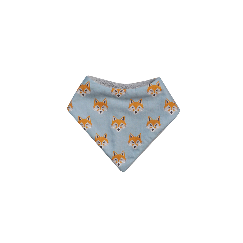 mini bavoir bandana pour les dents de bébé motif renards oranges sur fond bleu céladon Carotte & Cie
